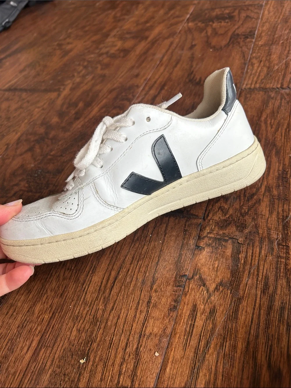 Veja White Leather Sneakers with Black V Logo